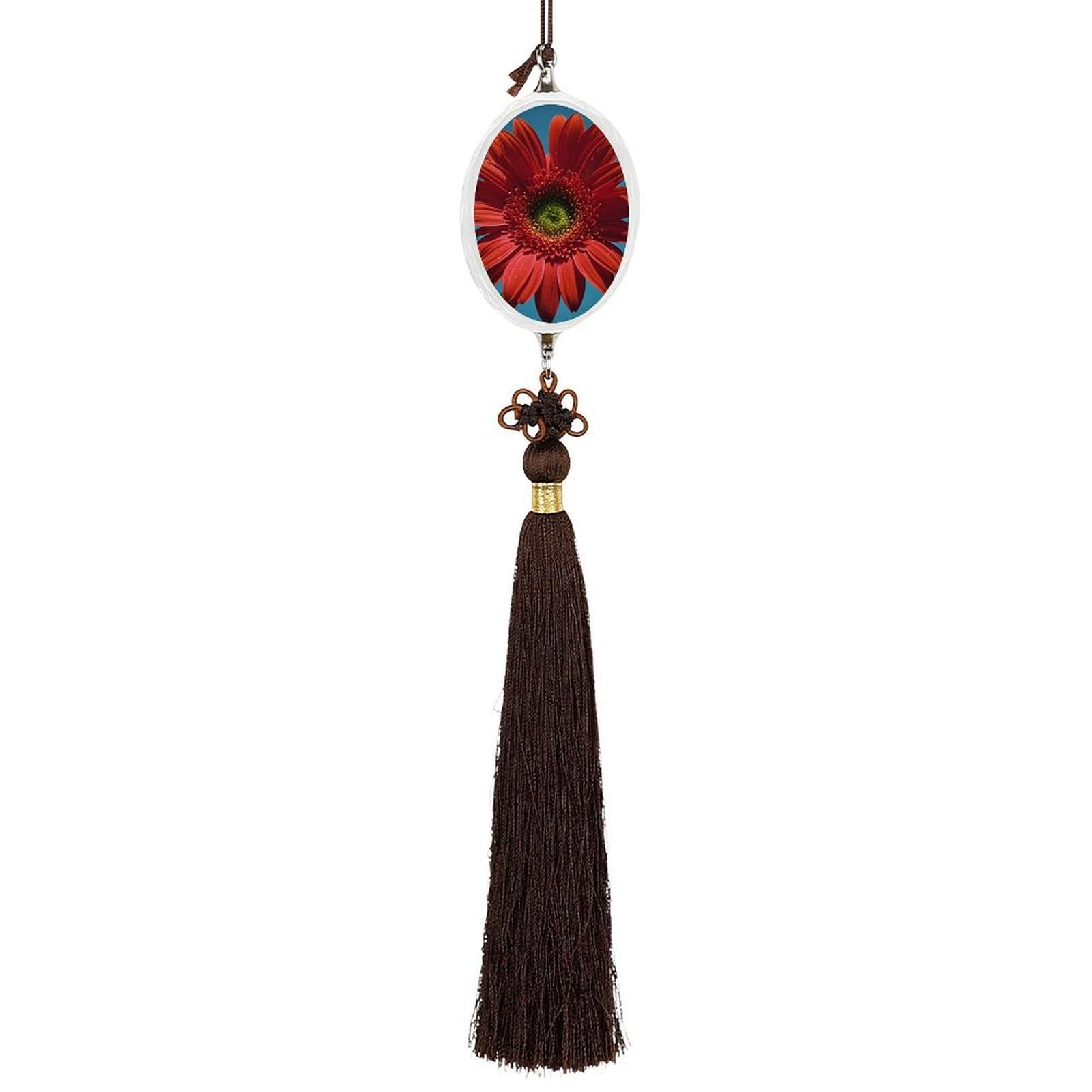 Crystal Auto Pendant Charms Ellipse Crystal Car Rear View Mirror Charms Red Flower Petals Auto Hanging Interior Ornament Pendant Car Interior Accessories for Women Men CarCharms Decor