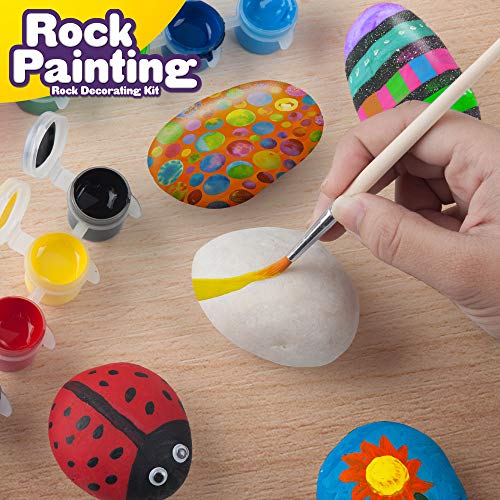 Rock Painting Outdoor Activity Kit For Kids – Diy Art Set W/ 10 Hide And Seek Stones, Easter Activity, 12 Acrylic Paint Tubes & 2 Brushes – Fun Googly Eyes, Easy Transfer Design For Boys & Girls #TOP4