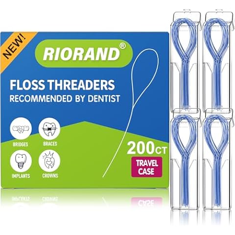 RioRand Floss Threaders, Essential Tool for Maintaining Oral Health with Braces, Bridges, and Implants 200 Count (Pack of 4) Cover