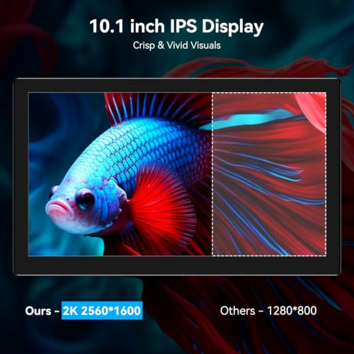 Image of 10.1 inch 2K Touchscreen Monitor, 2560x1600 USB-C HDMI Portable Touch Display | Small Monitor, Built-in Speakers, Adjustable Kickstand, VESA Mountable, 16:10 QHD IPS, for Laptops /PC /Phone /PS4 /Xbox