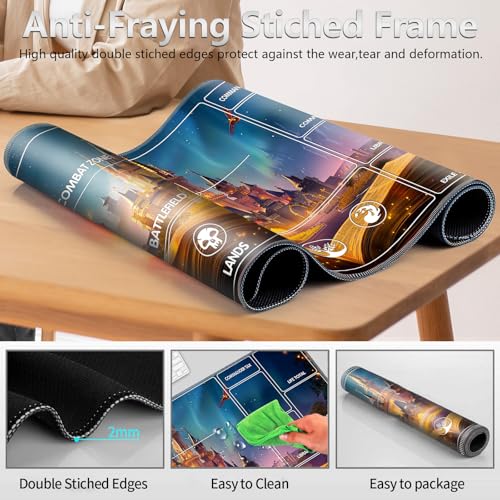 Image of for MTG Playmat with Card Storage Bag,Non-Slip Rubber Base & Smooth Surface 24x14in,Beginner-Friendly Magic Mat for Commander Deck,Magic Book Castle