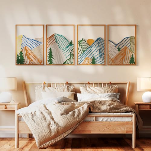 Glamativity MD008-3 4 Pcs Colorful And Black Double-Sided Abstract Mountain Metal Wall Art , Mountain Line Art Décor, 3D Textured Minimalist Wall Decor, Rustic Nature Wall Décor thumb #2