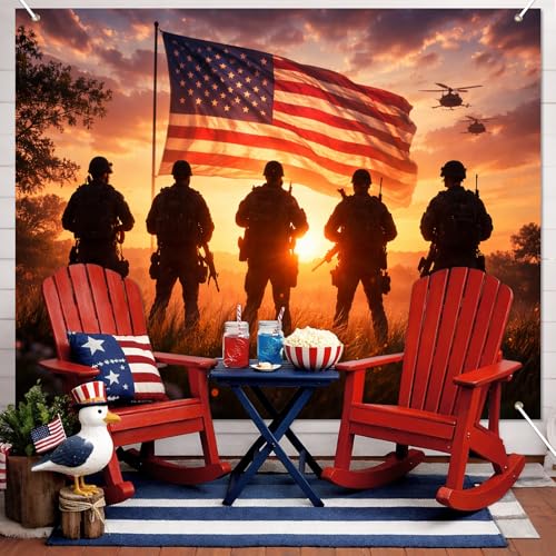 Image of BlissYard Veterans Day Military Tribute Backdrop 8x6ft 4th of July Patriotic Soldier Appreciation Banner Patriotic Soldier Honor Decorations Military Appreciation Decor Independence Day Party Decor