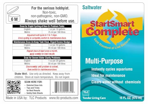 Image of TLC Products StartSmart Complete Saltwater Aquarium Cycle Starter & Beneficial Nitrifiers, Supports Clear Water & Biofiltration, Reduces Excess Sludge, 16 oz. (473 ml)