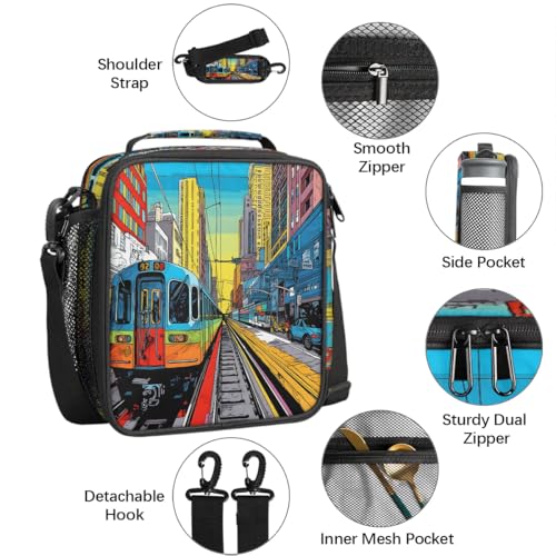 City Subway Rail Backpack with Lunch Box Travel Backpack Bookbag & Lunch Bag Insulated Lunchbox Waterproof Daypack Laptop Backpack Freezable Lunch Bag4