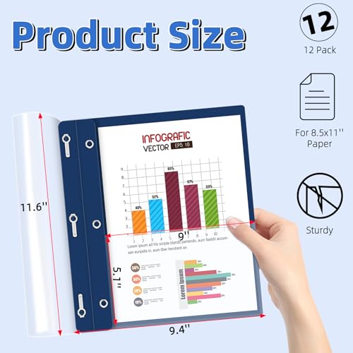 Image of HAUTOCO 12 Pack Plastic Report Covers with 3-Prong Fasteners Clear Front Resume Portfolio Folder for 8.5x11 Letter Size Paper, Presentation Document Report Folders for Office School Use, Navy Blue