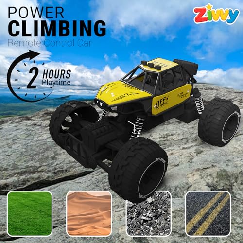 Image of Yellow RC Car Rock Crawler Remote Control Car with LED Headlight, Rechargeable Battery High Speed Off Road RC Car, Monster Truck Toy Car for Kids & Boys 7-14 Years | Remote Control Car Toy Gift