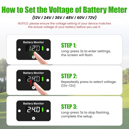 Image of 12V 24V 36V 48V 60V 72V Golf Cart Battery Meter, ELMCONFIG Front Setting and Switch Key Battery Capacity Voltage Indicator Gauge Acid and Lithium ion Indicator for Golf CART Yamaha Club CAR EZGO
