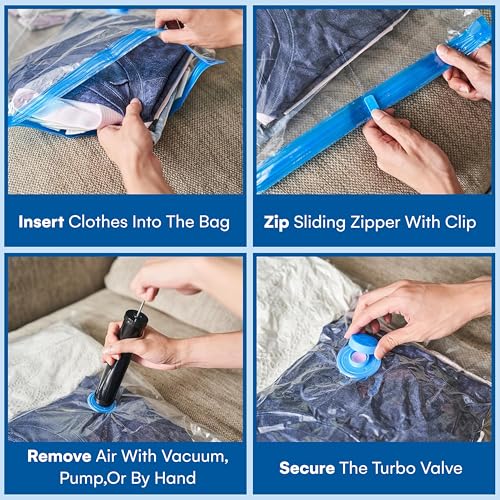 Image of 20-Pack Variety Vacuum Storage Bags for Comforters, Blankets & Clothes - Vacuum Sealed Compression Bags with Hand Pump - Space Saver Storage Bags for Bedding,Travel & Organization (5S, 5M, 5L & 5XL)