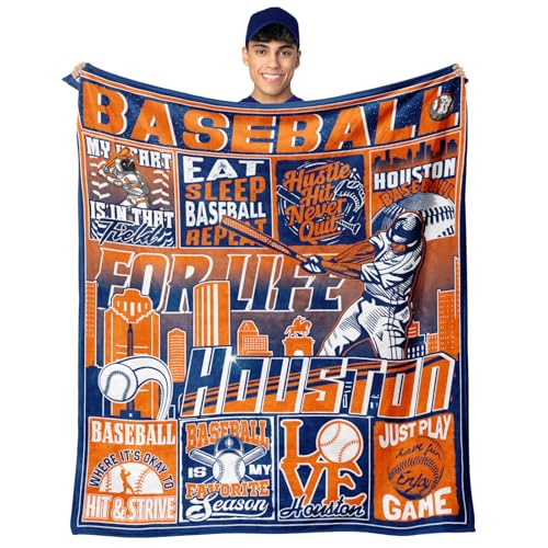 Racigomr Gifts Fans for Houston Baseball Gifts for Men Women Baseball Flannel Blanket City Gifts Ideas for Men Women Throws 60x50