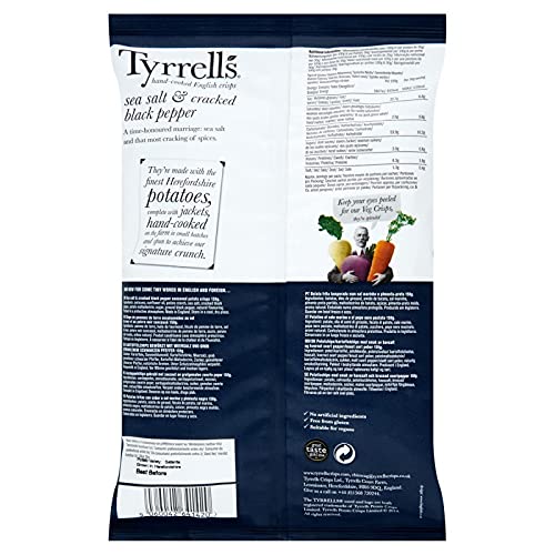 Délice croustillant : Chips Tyrrell's au Poivre Noir et Sel - 150g | Savoureuses & Authentiques | Idéales pour l'Apéritif | Marque Renommée - Le Lot De 3