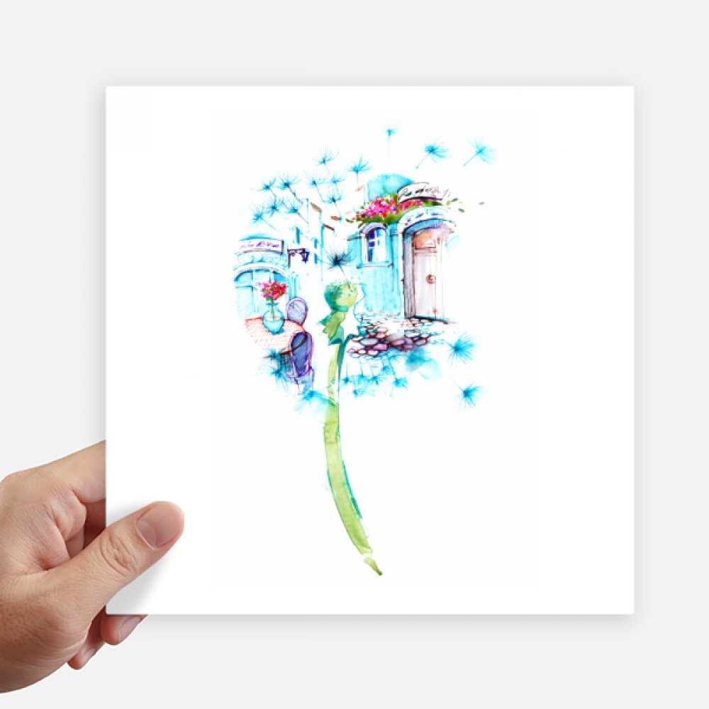 Sticker Carré Pissenlit Aquarelle 20cm pour Valise et PC Portable - Lot de 4