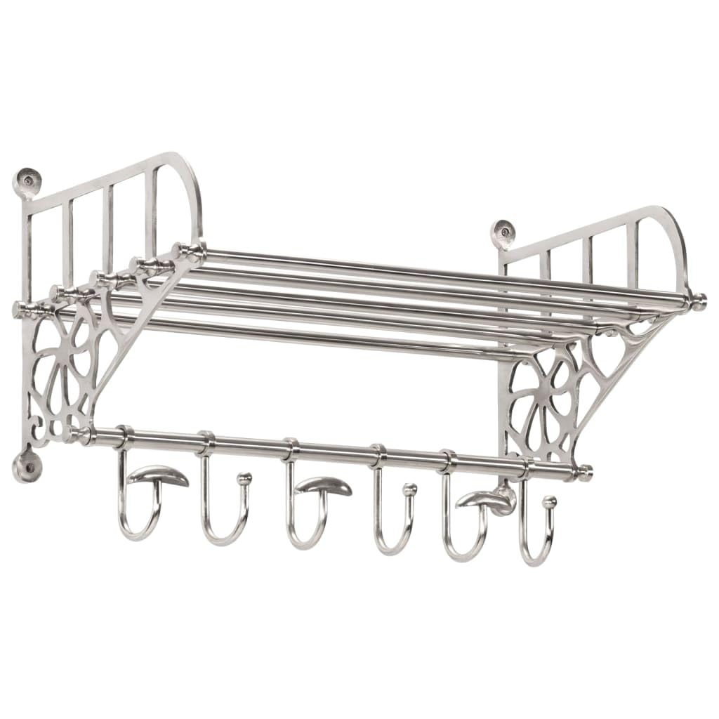 vidaXL Wall-Mounted Aluminium Luggage Rack with Coat Hangers - Modern Silver Towel/Cloakroom Shelf with Adjustable Hooks, Space-Saving Design for Bathrooms and Hallways