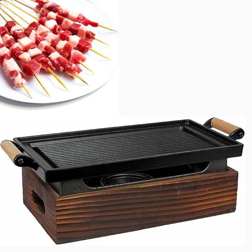 Portable Charcoal BBQ Grill - Tabletop Stove with Wooden Base, Compact Design for Indoor/Outdoor Cooking
