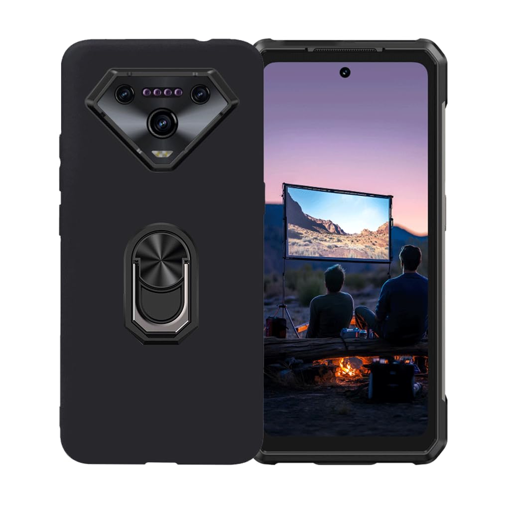 FZZSZS Cover for Ulefone Armor 34 Pro, Soft Black TPU Protective Cover Silicone Protection Bumper Shell with Black Kickstand 360 Ring Holde Phone Case