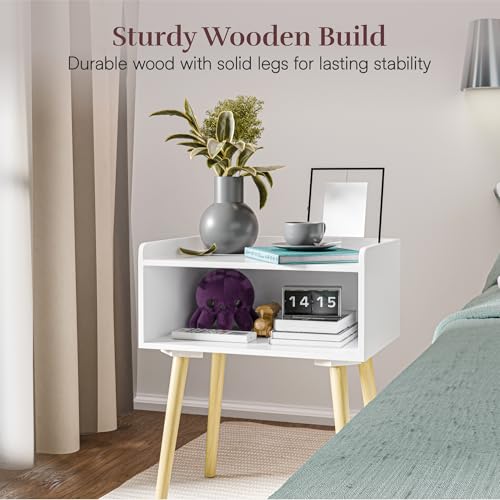 Image of Kuber Industries 2 Pcs Wooden Bedside Table for Bedroom | Corner Sofa Side End Table for Living Room Decor, Home and Office | Bookcase Nightstand with Storage Engineered Wood Modern Furniture | White