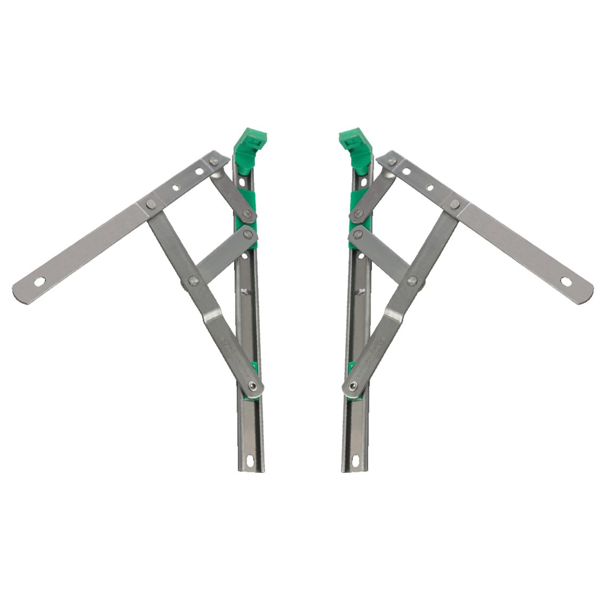 12 Inch Egress Fire Escape Window Hinges (Pair) | Side Hung UPVC Friction Stays with Green End Cap | 90° Opening, 13mm Stack | Approved Document B Compliant 12 Inch Length