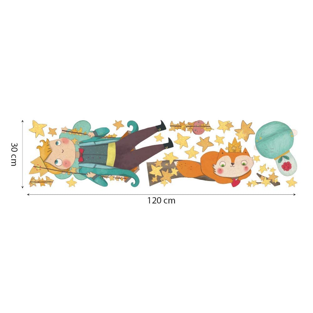 kina - Adesivo Murale Bambini Decorazione Parete Cameretta R00369 - Eco-Tessuto, Ecologico Anallergico, Riposizionabile, Effetto Carezza, Asilo Nido - Grafica Piccolo Principe e Misura 120x30 cm
