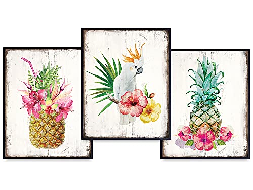 Pineapple Decor, Tropical Hawaiian Wall Artwork Ornament Set- Classic Rustic Shabby Stylish Signal Picture – Kitchen, Eating Room, Seashore Home, Ocean, Sea Residence, Cafe, Restaurant- Present for Girls -8×10 Unframed
