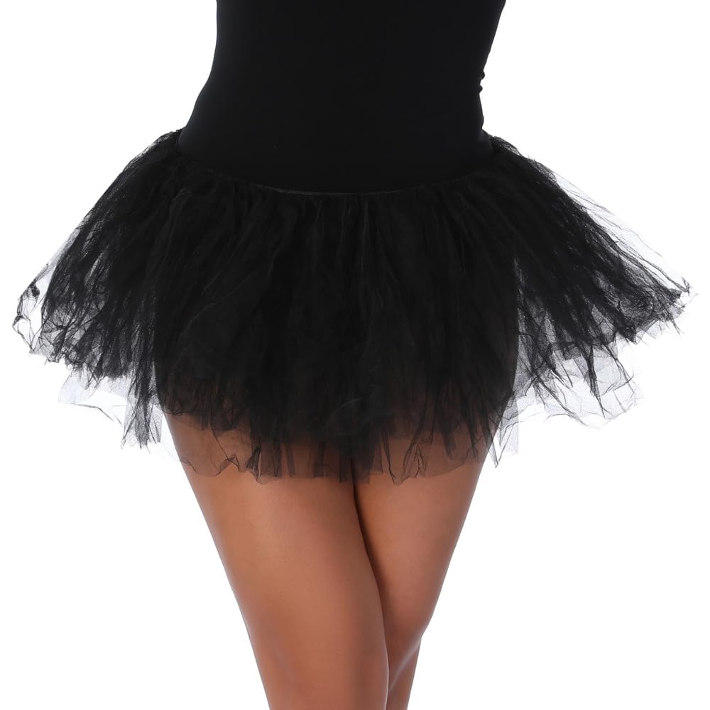 Stylex Party Women's Black Running Tutu Skirt Fancy Dress 1980S Hen Party Dance Extra Fluffy 5 Layers Plus Size (Black)