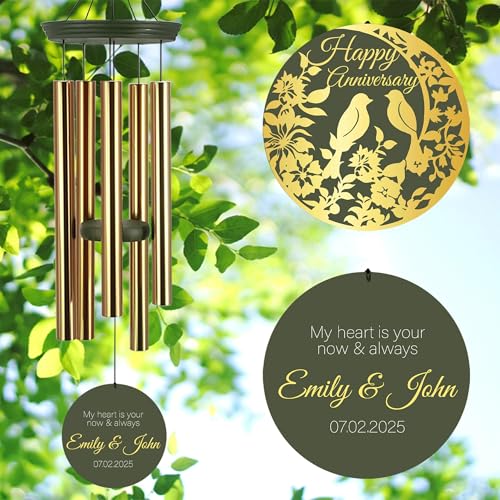 Image of ASTARIN Happy Anniversary Wind Chimes Personalized, Deep Tone Wind Chimes for Memory Day, for Couple Friends Wife Husband, Marriage Keepsake Gift Ideas