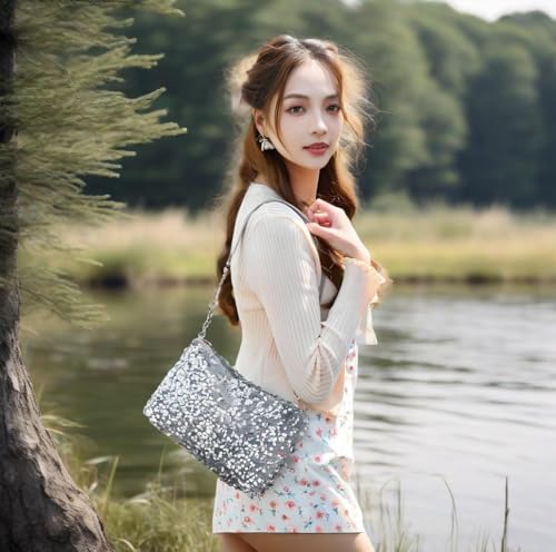 Womens Sequin Tote Bag, Sparkly Shoulder Bag, Elegant Handbag, Large Capacity Shopping Bag Matching Coin Purse, Clutch Purses4