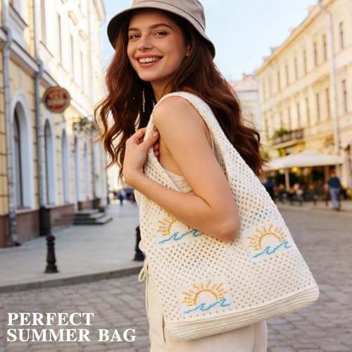 Bolso de playa de crochet tipo tote para mujer miniatura 3