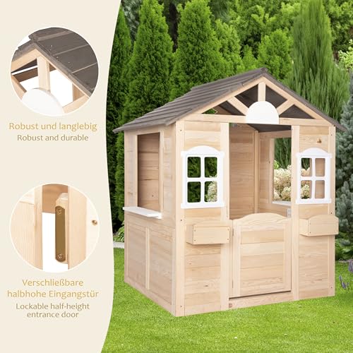 ONVAYA® Kinderspielhaus aus Holz ǀ mit Tür und Fenster ǀ Spielhaus aus Echtholz ǀ für DIY-Streichprojekte ǀ einfacher Aufbau ǀ Gartenhaus für Kinder
