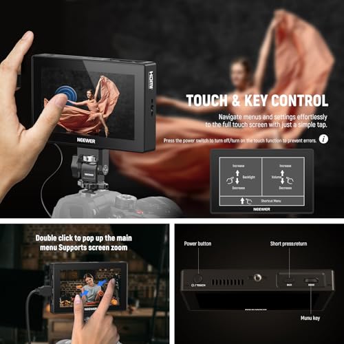 Image of NEEWER 5.5 inch Camera Field Monitor, 2000nit HD 1920x1080 IPS Touch Screen, 4K HDMI Loop in /Out with 3D LUT Peak Focus DSLR Video Assist HDR Waveform, 5200mAh F750 Battery, DC7-24V /Type C 5V In, F500 PRO