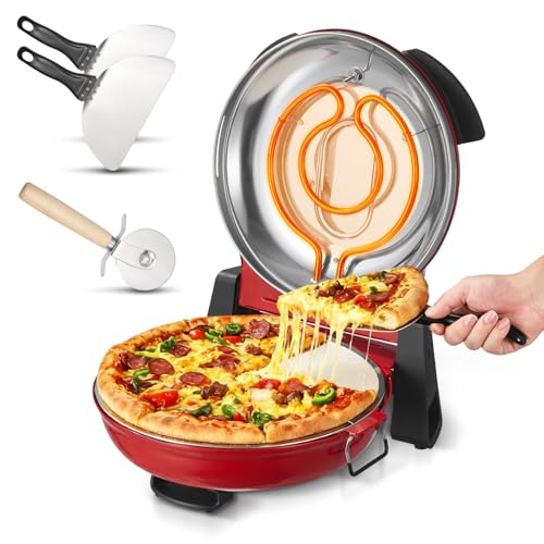 VEVOR Four à Pizza Électrique 305 mm, Cuiseur à Pizza 1200 W, avec Pierre en Cordiérite, 5 Modes de Contrôle de la Température, Hublot pour Une Cuisson...