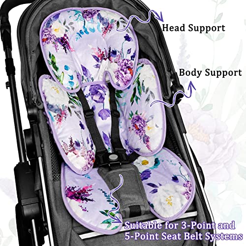 Image of 2 in 1 Infant Car Seat Insert, Car Seat Head Support Baby Girls Boys, Soft Newborn Carseat Insert Cushion, Perfect for Carseats, Strollers, Swings (Purple Flower)