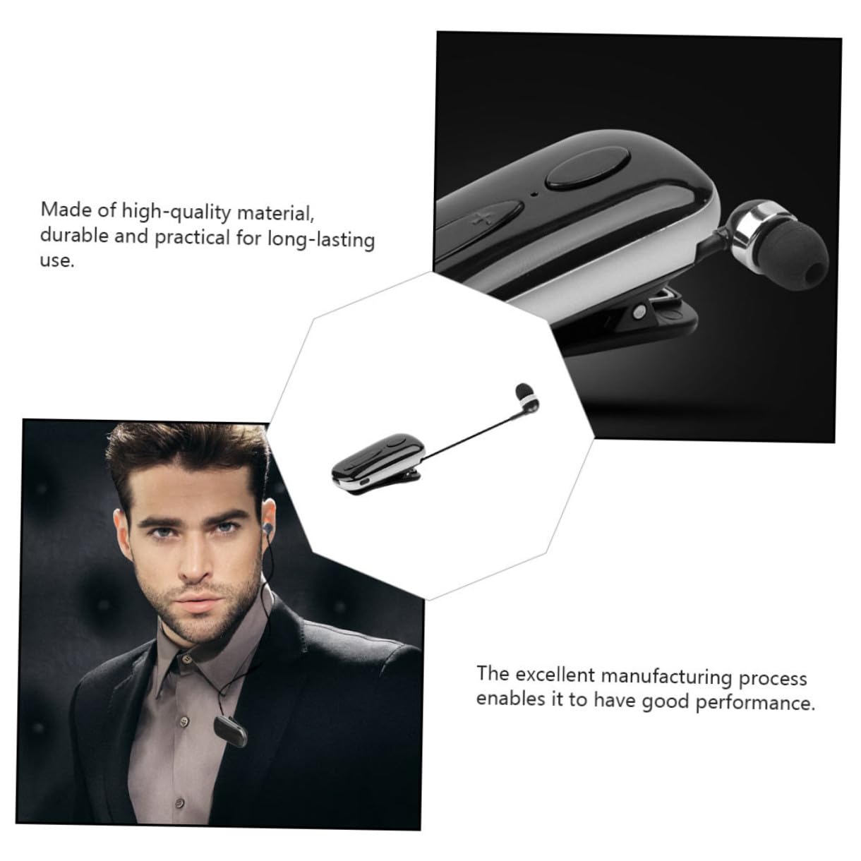 VILLCASE 1 Set Cuffie Wireless Retrattile Professionali con Clip per Orecchio Auricolari Sportivi Leggeri per Allenamento e con Bass e Comfort Prolungato Nero