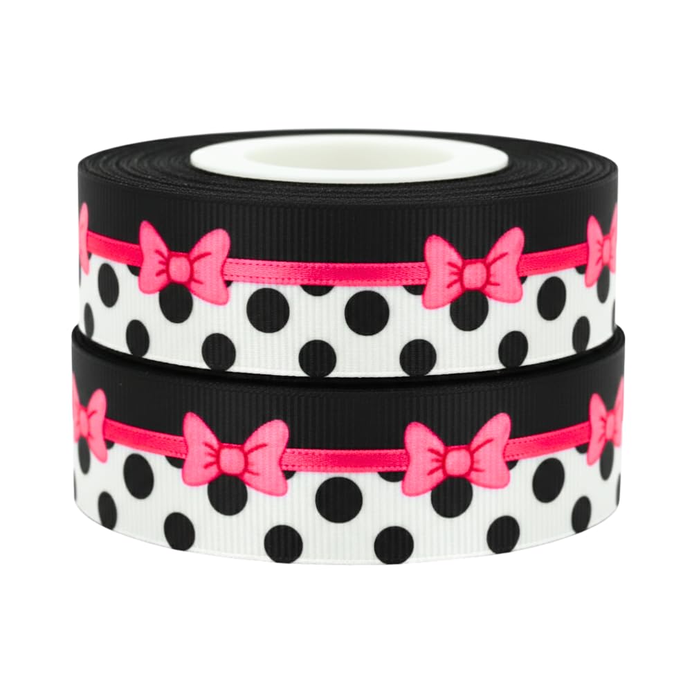 2m X 22mm Minnie Mouse Pink and White Grosgrain Ribbon for Baby Girl Cake Topper, Baby Shower Cake Decorations Girl, Birthday Cakes, Wedding Cakes, Gift Wrap and Craft Projects