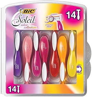 BIC Premium Shaving Razor Set with Aloe Vera and Vitamin E Lubricating Disposable Razors for Women, Strip Soleil Color, 14-Count, 3 Blades (Packaging May Vary)