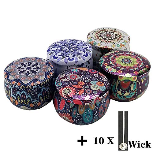 5 PCS Candle Making Kits,Empty Metal Candle Tin Jar Container（6 OZ）, Retro European