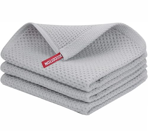 Image of 100% Cotton Kitchen Dish Cloths, 6 Pack Waffle Weave Ultra Soft Absorbent Dish Towels for Drying Dishes Quick Drying Kitchen Towels Dish Rags, 13.4 X 13.4 Inches (Light Grey, Pack of 3)