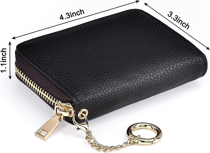 Credit Card Holder For Women, Rfid Blocking Small Compact Bifold Credit Card Wallet With Zip Close, ID Card Holder With Key Chain, Waterproof Purse For Cards, Cash, Travel (Black)2
