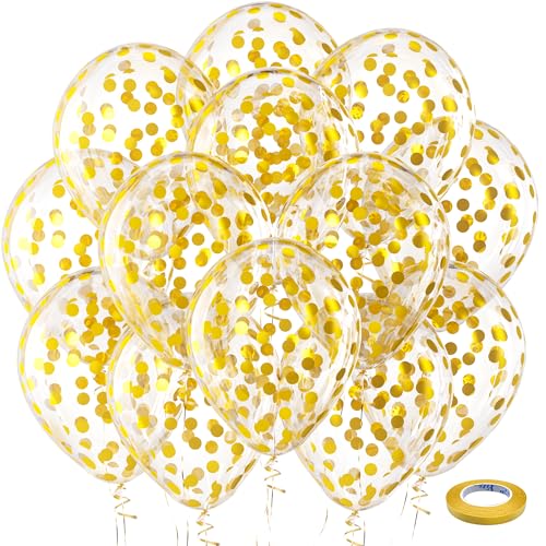 Bezente Gold Confetti Latex Party Balloons - 60 Pack 12 inch Helium Gold Confetti Balloons with Golden Paper Confetti Dots for Wedding Graduation Bridal Shower Birthday Party Decorations