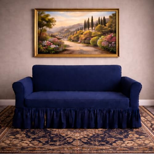 Image of Premium Stretchable Sofa Cover 3 Seater Navy Blue for Living Room | Soft Elastic Fabric | Universal Fit | Washable & Durable