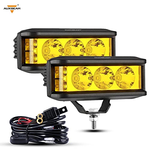 Auxbeam 5 Inch LED Light Bar, Side Shooter Pod Lights 30W Spot Lights Fog Lights Compatible with Jeep Wrangler Motor UTV ATV Offroad Vehicles (Yellow Beam)