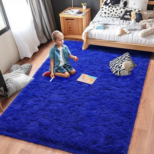 Rugs for Living Room 8x10, Soft Shaggy Modern Shag Area Rug for Bedroom, Upgrade Non-Slip Plush Fluffy Carpet for Kids Boys Girls Room Home Decor Aesthetic, Royal Blue