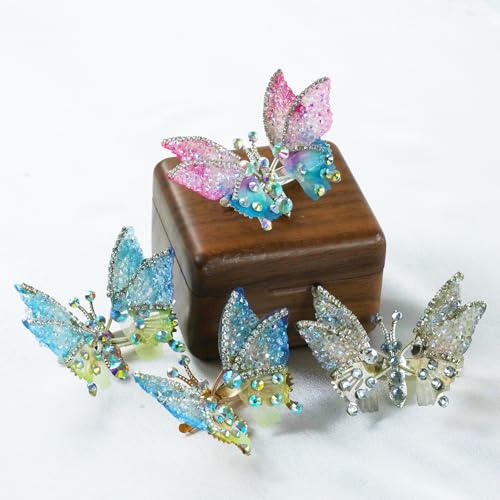 4 Piezas Pinzas de Pelo Mariposa Voladora para Niñas, 3D Alas Móviles con Brillantina y Strass, Accesorios para el Cabello miniatura 4