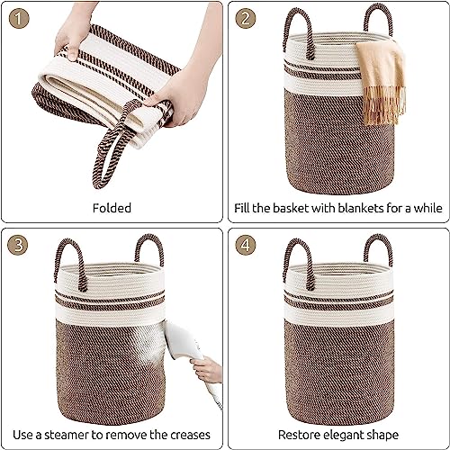 Image of Woven Rope Laundry Hamper Basket, Baby Nursery Hamper For Blanket Storage, Clothes Hamper For Laundry In Bedroom,Hall ( Tall (72L) (16 inchX16 inchX22 inch),(Camel Mix))
