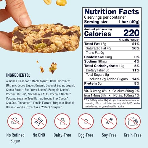 Image of YES Nut Bars - Soft Chewy Healthy Snack Bars (Dark Chocolate Chip, 6 count) | Made with Organic Maple Syrup - Vegan, Paleo, Gluten Free, No Refined Sugar, Dairy Free, Plant Based Protein, Low Sugar