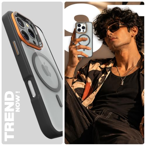 Image of Pikkme Back Cover for iPhone 16 Pro Max | Shockproof | Mag-Safe Compatible | Hard Transparent Back | Premium Raised Camera Protection | Bumper Case (Black Mag-Safe)