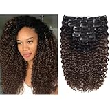 Picture of Kinky Curly Hair Extension Clip in Human Hair Extensions 10-22 inch 7Pcs/120G Ombre Natural Black Hair Extensions Colored Two Tone Dark Brown 3B 3C For Black Women (18 inch, Ombre #1B/4 Curly)