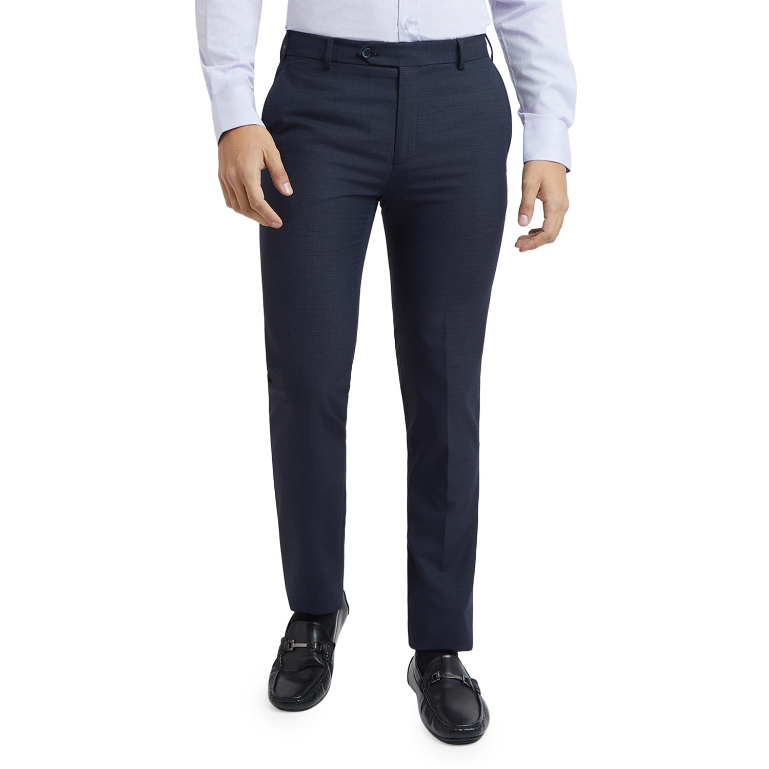 raymond Men Mid Rise Slim Fit Checks Pattern Poly Viscose Blend Flat Front Formal Trouser-picture-48