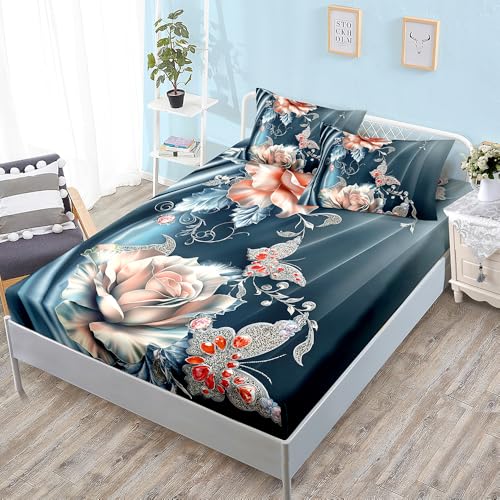 Bed Sheets Rosa Azul Diamante Sabanas Bajeras 180x200 Microfibra Sabanas Cama 180 Transpirable Suave Juego de Sabanas 30cm Profundidad Lavable Cubre Colchon Elastico Ajustable