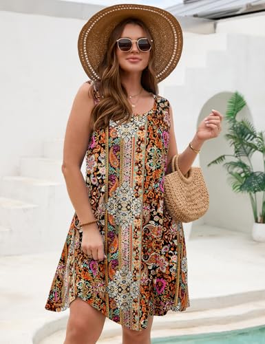 Image of JollieLovin Women Plus Size Curvy Summer Tank Sun Dresses Sleeveless Causal T-Shirt Dress Beach Swing Cover up(L-5X)
