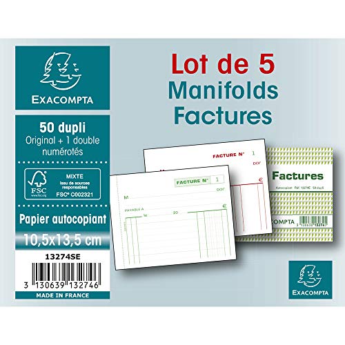 Exacompta 13274E Quittungsblock, 105 x 135 mm, selbstdurchschreibend, französischer Druck